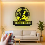 Cartel de Metal de Jugador de Fútbol Personalizado | Decoración Mural LED Personalizada | Decoración para Habitaciones de Atletas | Regalo de Fútbol con Nombre