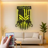 Custom Chainsaw American Flag Led Light Metal Wall Art Unique Gift for Lumberjacks Garage or Workshop Decor