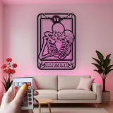Gothic Skeleton Lovers Tarot-Kartenschild | Personalisierte LED Metall-Wandkunst | Romantische Totenkopf-Paar-Dekoration | Individuelles Jubiläumsgeschenk