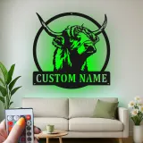 Highland Cow LED Metal Sign | Custom Name Wall Art | Rustic Farmhouse Decor for Rancher & Home Bar