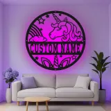 Décoration murale en métal personnalisée Licorne avec rétroéclairage LED Cadeau personnalisé pour enfants Décor de chambre magique