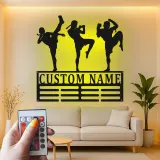 Panneau LED Muay Thai Personnalisé | Art mural en métal Kickboxing sur mesure | Décor d'Arts Martiaux pour Salle de Sport ou Cadeau pour Athlète