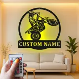 Custom Motocross Rider Led Light Metal Wall Art Personalized Gift for Dirt Bike Enthusiasts Garage Decor