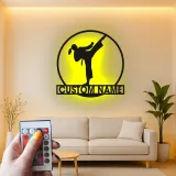 Custom Karate Kick Led Light Metal Wall Art Martial Arts Gift for Karate Enthusiasts Dojo or Gym Decor