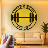 Insegna palestra personalizzata con luce LED | Decorazione murale in metallo personalizzata per casa e studio fitness | Idea regalo per weightlifting