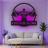 Custom Bodybuilder Weightlifting Led Light Metal Wall Art Gym Decor Gift for Fitness Enthusiasts Home Gym Wall Accent