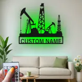 Oil Rig LED Metal Wall Art | Custom Oilfield Name Sign for Office | Industrial Drilling Decor Gift for Engineer