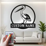 Cartel de metal LED personalizado de pelícano para regalo costero y decoración de casa de playa