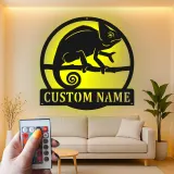 Cartel de metal LED personalizado de camaleón, regalo único para amantes de los reptiles, decoración de dormitorio o salón 1