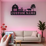 Cartel de Granja Personalizado | Decoración de Metal de Granja con LED | Arte de Pared con Nombre Familiar Rústico para la Sala de Estar