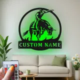 Insegna in metallo personalizzata Rodeo Bull Rider | Arte murale in metallo LED per decorazioni western e ranch | Regalo per cowboy