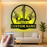 Personalized Guitar LED Sign | Custom Metal Wall Art for Studio | Musician Name Plaque | Rock Music Decor Gift for Guitarist