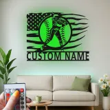 Insegna in metallo personalizzata per giocatore di softball con luce LED regalo per atleti decorazione per stanza sportiva 1