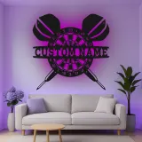 Cartel de metal personalizado con luz LED de diana, regalo personalizado para entusiastas de los dardos, decoración para sala de juegos