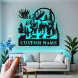 Custom Moose Family Metal Sign | LED Wall Art for Cabin & Lodge Decor | Personalized Rustic Wildlife Nature Lover Gift