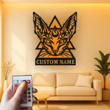 Art Mural en Métal LED de Chat Sphynx | Décor Gothique Personnalisé pour la Maison | Cadeau Personnalisé pour Amateurs de Chats Sorciers pour Salons et Studios