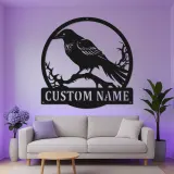Raben Silhouette LED Schild | Individuelle Metall Wandkunst | Personalisierte Gothic Krähen Dekor für Zuhause, Garten & Halloween Geschenk