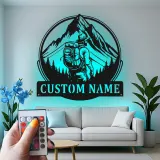 Custom Hiker Metal Wall Art | Personalized LED Light Sign for Mountain Decor | Outdoor Adventure Gift for Nature Lovers