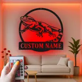 Cartel de metal personalizado con luz LED de dragón barbudo Regalo para amantes de reptiles Decoración de dormitorio o salón 3
