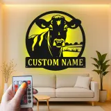 Décoration murale en métal LED personnalisée Ferme Vache - Cadeau pour agriculteur - Décor de grange rustique 1
