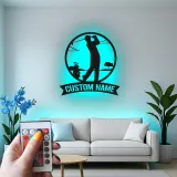 Panneau métallique personnalisé pour golfeur | Décoration murale LED personnalisée | Cadeau pour amateur de golf | Déco de man cave et bar à domicile