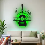 Panneau prénom guitare personnalisé | Décoration murale en métal sur mesure avec LED | Décor studio de musique | Cadeau pour musicien