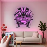 Personalisierte Auto Maler LED Schild | Metall Garage Wandkunst | Geschenk für Mechaniker | Spraydose & Gasmasken Dekor