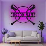 Insegna in metallo LED personalizzata con baseball - Regalo per appassionati di sport e decorazione per sala giochi