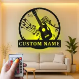Décoration murale en métal LED guitare personnalisée | Enseigne musicien avec nom | Déco de salle de musique et studio