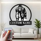 Personalisiertes Gorilla-Metallschild | Individuelles LED-Namensschild | Dschungel-Tierdekoration für Büro & Wohnakzent