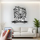 Arte LED in metallo con motore V-Twin | Insegna motociclistica personalizzata per garage | Targa biker su misura | Decorazione per man cave