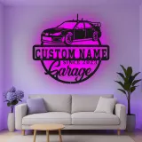 Personalisierte LED-beleuchtete Metall-Wandkunst für die Garage – Geschenk für Autofans, Garagen-Dekoschild