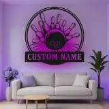 Insegna in metallo LED personalizzata con birilli e palla da bowling - Regalo per appassionati di bowling e decorazione per sala giochi