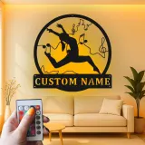Personalisierte LED-Metall-Wandkunst mit Tänzer und Noten – Geschenk für Tanzliebhaber, Studio- oder Schlafzimmerdeko