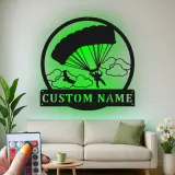 Panneau LED Personnalisé de Parachutiste | Décoration Murale en Métal Personnalisée | Décoration Sportive Aventure | Plaque Nom Rétroéclairée pour Aviateur