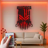 Custom Chainsaw American Flag Led Light Metal Wall Art Unique Gift for Lumberjacks Garage or Workshop Decor