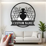 Décoration murale en métal LED personnalisée avec abeille - Cadeau pour apiculteurs, décoration de cuisine ou de jardin