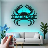 Cartel de metal personalizado de cangrejo con luz LED, regalo de casa de playa costero, decoración para amantes del océano