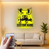 Cartel de cerdo personalizado | Arte mural de metal LED | Decoración de granja moderna | Regalo para amantes de cerdos para guardería y cocina