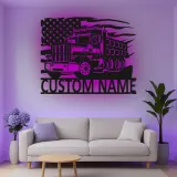 Custom Truck Led Light Metal Wall Art Personalized Gift for Truckers Garage or Man Cave Decor
