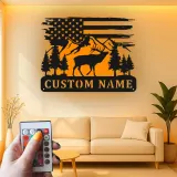 Cartel de metal LED personalizado de ciervo y montaña, regalo para entusiastas del aire libre, decoración de cabaña rústica
