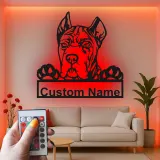 Décoration murale en métal personnalisée avec chien Boxer et rétroéclairage LED - Cadeau pour les amoureux des animaux, décoration pour salon ou espace pour animaux