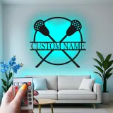 Custom Lacrosse Sticks Led Light Metal Wall Art Personalized Gift for Lacrosse Players Game Room Sports Decor