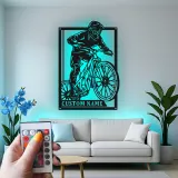 Personalized Mountain Biker LED Sign | Custom Metal Wall Art for Cyclist | Extreme Sports Decor Gift