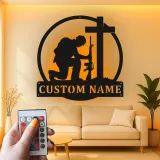 Kneeling Soldier Memorial Sign | Personalized LED Metal Wall Art | Custom Military Tribute Gift for Veterans