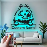 Insegna in metallo personalizzata con luce LED a forma di cane pastore Shetland regalo per amanti dei cani decorazione per soggiorno