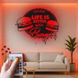 Insegna in metallo personalizzata con luce LED per amanti degli hamburger, regalo divertente per la cucina, decorazione per sala da pranzo