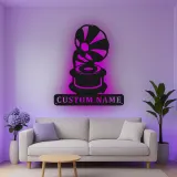 Personalisierte Vintage Phonograph LED Licht Metall-Wandkunst Geschenk für Musikliebhaber, Retro-Wohnzimmer-Dekor