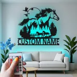 Custom Horse Metal Sign with LED | Personalized Equestrian Decor | Rustic Farmhouse Wall Art for Horse Lovers