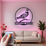 Custom Pigeon LED Sign | Metal Bird Wall Art | Personalized Garden & Patio Decor | Gift for Bird Lovers